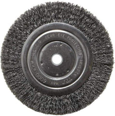 Weiler - 6" OD, 5/8" Arbor Hole, Crimped Steel Wheel Brush - 5/8" Face Width, 1-1/16" Trim Length, 0.014" Filament Diam, 6,000 RPM - Apex Tool & Supply