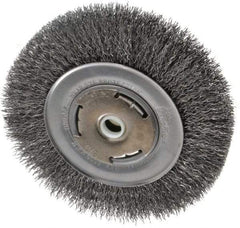 Weiler - 6" OD, 5/8" Arbor Hole, Crimped Steel Wheel Brush - 7/8" Face Width, 1-1/8" Trim Length, 0.014" Filament Diam, 6,000 RPM - Apex Tool & Supply