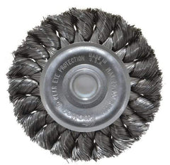Weiler - 3" OD, 1/2" Arbor Hole, Knotted Steel Wheel Brush - 3/8" Face Width, 5/8" Trim Length, 0.0118" Filament Diam, 25,000 RPM - Apex Tool & Supply