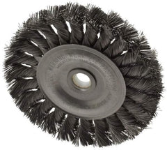 Weiler - 4" OD, 1/2" Arbor Hole, Knotted Steel Wheel Brush - 1/2" Face Width, 7/8" Trim Length, 0.0118" Filament Diam, 20,000 RPM - Apex Tool & Supply