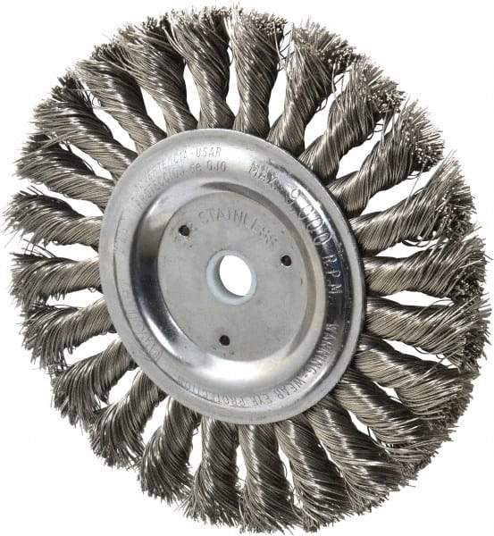 Weiler - 6" OD, 5/8" Arbor Hole, Knotted Stainless Steel Wheel Brush - 1/2" Face Width, 1-3/8" Trim Length, 0.016" Filament Diam, 9,000 RPM - Apex Tool & Supply