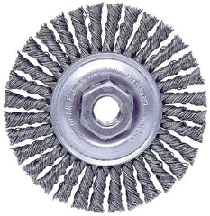 Weiler - 4" OD, M10x1.50 Arbor Hole, Knotted Stainless Steel Wheel Brush - 3/16" Face Width, 7/8" Trim Length, 0.02" Filament Diam, 20,000 RPM - Apex Tool & Supply