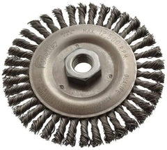 Weiler - 5" OD, 5/8-11 Arbor Hole, Knotted Steel Wheel Brush - 3/16" Face Width, 7/8" Trim Length, 0.02" Filament Diam, 12,500 RPM - Apex Tool & Supply