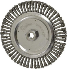 Weiler - 6-7/8" OD, 5/8-11 Arbor Hole, Knotted Steel Wheel Brush - 3/16" Face Width, 1-1/8" Trim Length, 0.02" Filament Diam, 9,000 RPM - Apex Tool & Supply