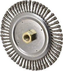 Weiler - 6-7/8" OD, 5/8-11 Arbor Hole, Knotted Stainless Steel Wheel Brush - 3/16" Face Width, 1-1/8" Trim Length, 0.02" Filament Diam, 9,000 RPM - Apex Tool & Supply
