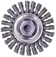 Weiler - 4" OD, 1/2-13 Arbor Hole, Knotted Stainless Steel Wheel Brush - 1/4" Face Width, 0.02" Filament Diam, 20,000 RPM - Apex Tool & Supply