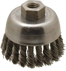 Weiler - 2-3/4" Diam, 1/2-13 Threaded Arbor, Steel Fill Cup Brush - 0.02 Wire Diam, 7/8" Trim Length, 14,000 Max RPM - Apex Tool & Supply