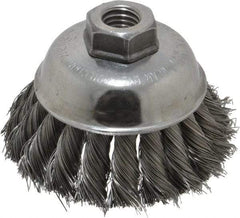 Weiler - 3-1/2" Diam, 5/8-11 Threaded Arbor, Steel Fill Cup Brush - 0.014 Wire Diam, 1-1/4" Trim Length, 9,000 Max RPM - Apex Tool & Supply