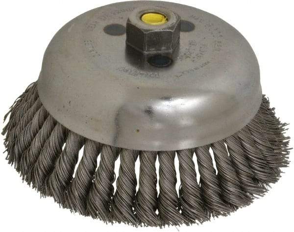 Weiler - 6" Diam, 5/8-11 Threaded Arbor, Steel Fill Cup Brush - 0.023 Wire Diam, 1-5/8" Trim Length, 6,000 Max RPM - Apex Tool & Supply