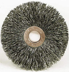 Weiler - 12" OD, 1-1/4" Arbor Hole, Crimped Steel Wheel Brush - 3/4" Face Width, 2-15/16" Trim Length, 0.014" Filament Diam, 3,000 RPM - Apex Tool & Supply