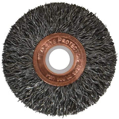 Weiler - 2" OD, 1/2" Arbor Hole, Crimped Steel Wheel Brush - 3/8" Face Width, 1/2" Trim Length, 0.0118" Filament Diam, 20,000 RPM - Apex Tool & Supply