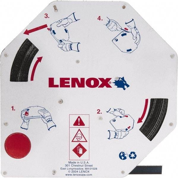 Lenox - 3/8" x 100' x 0.025" Carbon Steel Band Saw Blade Coil Stock - 14 TPI, Toothed Edge, Straight Form, Raker Set, Flexible Back, Constant Pitch, Contour Cutting - Apex Tool & Supply