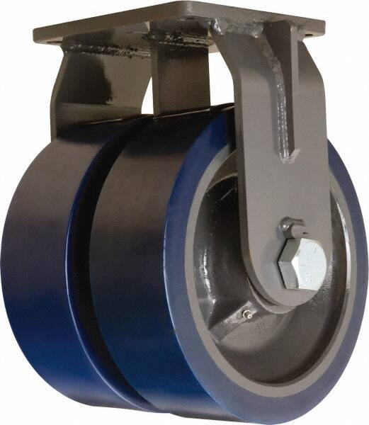 Hamilton - 12" Diam x 4" Wide x 15-1/2" OAH Top Plate Mount Dual Rigid Caster - Polyurethane Mold on Forged Steel, 12,000 Lb Capacity, Tapered Roller Bearing, 8-1/2 x 8-1/2" Plate - Apex Tool & Supply
