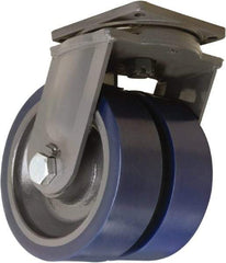 Hamilton - 12" Diam x 4" Wide x 15-1/2" OAH Top Plate Mount Dual Swivel Caster - Polyurethane Mold on Forged Steel, 12,000 Lb Capacity, Tapered Roller Bearing, 8-1/2 x 8-1/2" Plate - Apex Tool & Supply