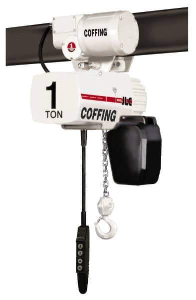 Coffing - 1 Ton Capacity, 16 FPM Lift Speed, 230/460 Volt, Hoist with Motorized Trolley - 1 Output hp, 10' Max Lift, 17-15/16" Min Headroom, 1 Chain - Apex Tool & Supply