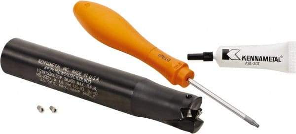 Kennametal - 1" Cut Diam, 0.059" Max Depth, 1" Shank Diam, Cylindrical Shank Indexable High-Feed Helical End Mill - Screw Holding Method, WOEJ090512.. Insert, KF2X Toolholder, Through Coolant - Apex Tool & Supply