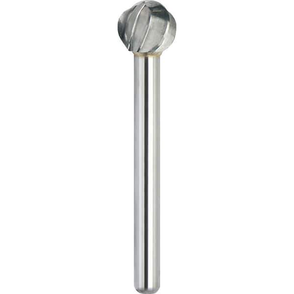 Made in USA - 1/2" Cut Diam, 3/8" Shank Diam, Ball Head Aluma Cut Burr - Carbide, 7/16" LOC, 2-1/4" OAL - Apex Tool & Supply