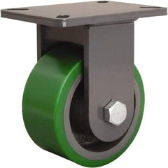 Hamilton - 6" Diam x 3" Wide x 8" OAH Top Plate Mount Rigid Caster - Polyurethane Mold onto Cast Iron Center, 2,200 Lb Capacity, Tapered Roller Bearing, 5-1/4 x 7-1/4" Plate - Apex Tool & Supply