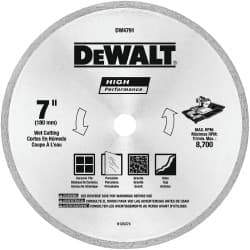 DeWALT - 7" Diam, 5/8 & 7/8" Arbor Hole Diam, Wet & Dry Cut Saw Blade - Diamond-Tipped, Straight Action, Standard Round Arbor - Apex Tool & Supply