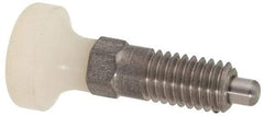 Vlier - M6x1.0, 13mm Thread Length, 0.118" Max Plunger Diam, 0.11 Lb Init to 0.34 Lb Final End Force, Knob Handle Plunger - Delrin Knob, 0.63" Body Length, 1/2" Length Under Head/Shoulder, 0.118" Plunger Projection - Apex Tool & Supply