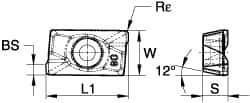 Kennametal - APPT160432 GD Grade KCPK30 Carbide Milling Insert - TiN/TiCN/Al2O3 Finish, 0.2071" Thick, 3.2mm Corner Radius - Apex Tool & Supply