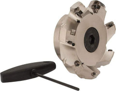 Seco - 4" Cut Diam, 1-1/2" Arbor Hole, 0.295" Max Depth of Cut, 45° Indexable Chamfer & Angle Face Mill - 7 Inserts, SE.X 1505 Insert, Right Hand Cut, 7 Flutes, Through Coolant, Series QuattroMill 15 - Apex Tool & Supply