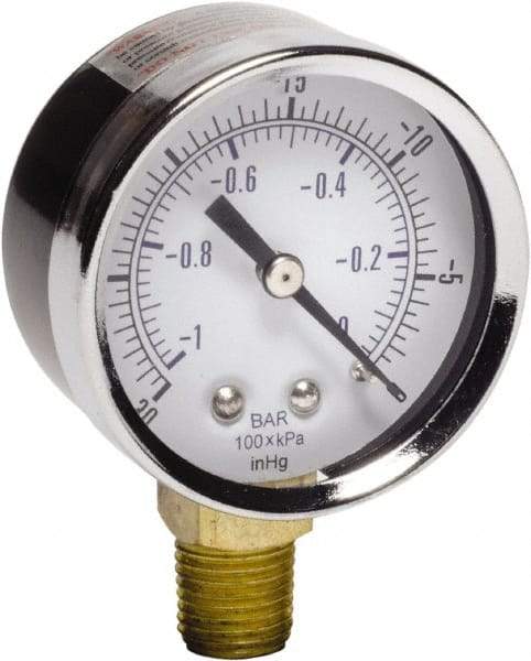 Gast - 1/4 NPT Air Compressor Vacuum Gauge - 2" Diam, Use with Gast 0211/0523 Rotary Vane Units - Apex Tool & Supply