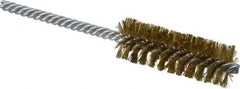 Made in USA - 7/8" Diam Helical Brass Tube Brush - Double Spiral, 0.006" Filament Diam, 2-1/2" Brush Length, 5-1/2" OAL, 0.237" Diam Galvanized Steel Shank - Apex Tool & Supply