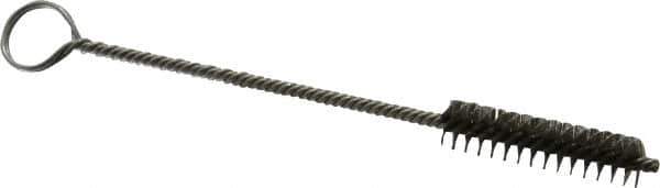 Made in USA - 1-1/2" Long x 3/8" Diam Stainless Steel Twisted Wire Bristle Brush - Double Spiral, 5-1/2" OAL, 0.005" Wire Diam, 0.085" Shank Diam - Apex Tool & Supply