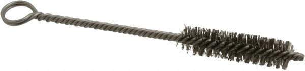 Made in USA - 2" Long x 1/2" Diam Stainless Steel Twisted Wire Bristle Brush - Double Spiral, 5-1/2" OAL, 0.006" Wire Diam, 0.11" Shank Diam - Apex Tool & Supply