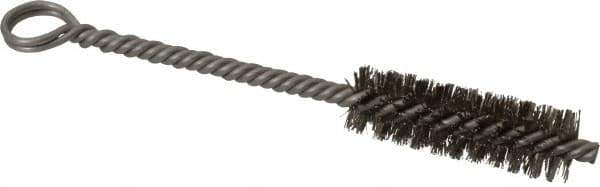 Made in USA - 2" Long x 5/8" Diam Stainless Steel Twisted Wire Bristle Brush - Double Spiral, 5-1/2" OAL, 0.008" Wire Diam, 0.142" Shank Diam - Apex Tool & Supply