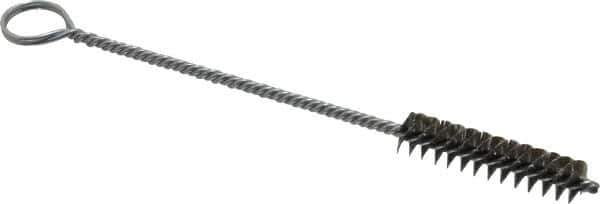 Made in USA - 1-1/2" Long x 3/8" Diam Stainless Steel Twisted Wire Bristle Brush - Double Spiral, 5-1/2" OAL, 0.005" Wire Diam, 1/8" Shank Diam - Apex Tool & Supply