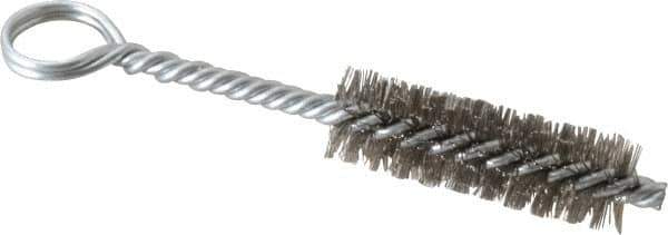 Made in USA - 2-1/2" Long x 3/4" Diam Stainless Steel Twisted Wire Bristle Brush - Double Spiral, 5-1/2" OAL, 0.01" Wire Diam, 0.235" Shank Diam - Apex Tool & Supply