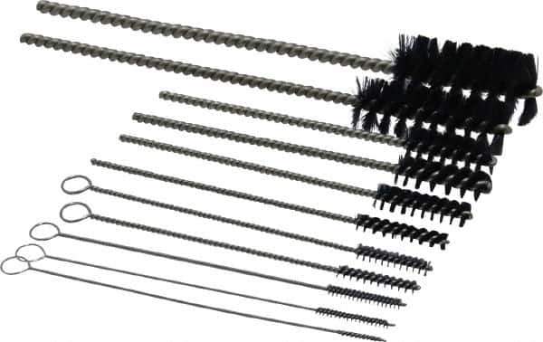 PRO-SOURCE - 11 Piece Nylon Hand Tube Brush Set - 3/4" to 1-1/2" Brush Length, 4" OAL, 0.034" Shank Diam, Includes Brush Diams 1/4", 5/16", 3/8", 1/2" & 3/4" - Apex Tool & Supply