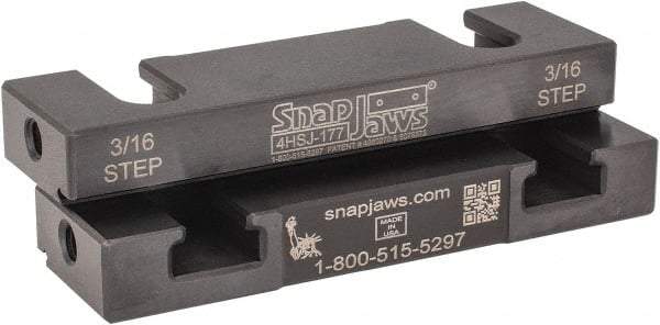 Snap Jaws - 4" Wide x 1.155" High x 0.55" Thick, Step Vise Jaw - Hard, Steel, Fixed Jaw, Compatible with 4" Vises - Apex Tool & Supply
