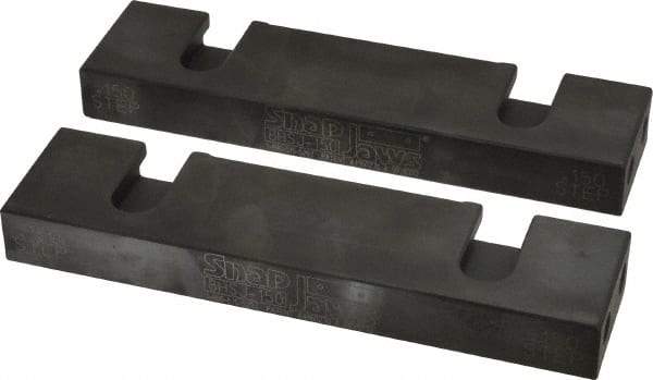Snap Jaws - 8" Wide x 2.03" High x 0.98" Thick, Step Vise Jaw - Hard, Steel, Fixed Jaw, Compatible with 8" Vises - Apex Tool & Supply
