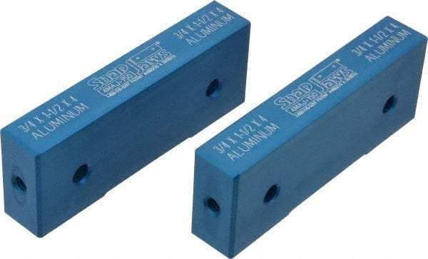 Snap Jaws - 4" Wide x 1-1/2" High x 3/4" Thick, Flat/No Step Vise Jaw - Soft, Aluminum, Fixed Jaw, Compatible with 4" Vises - Apex Tool & Supply