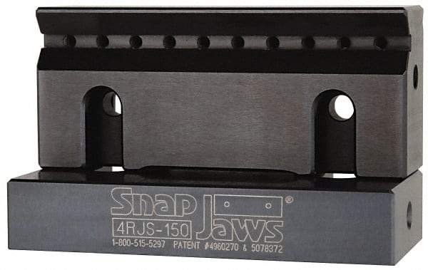 Snap Jaws - 4" Wide x 1-3/4" High x 1" Thick, V-Groove Vise Jaw - Steel, Fixed Jaw, Compatible with 4" Vises - Apex Tool & Supply