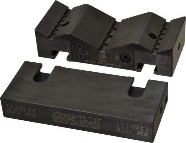 Snap Jaws - 6" Wide x 2-1/2" High x 1-1/2" Thick, V-Groove Vise Jaw - Steel, Fixed Jaw, Compatible with 6" Vises - Apex Tool & Supply