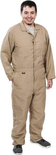 Stanco Safety Products - Size XL, Khaki, Zipper, Flame Resistant/Retardant Coverall - 46 to 48" Chest, Nomex, 7 Pockets, Elastic Waistband, Full Action Back, 2-Way Concealed Zipper - Apex Tool & Supply