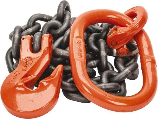 Pewag - 5' Long x 10" Wide, 8,800 Lb Basket Capacity, 8,800 Lb Vertical Capacity, Alloy Steel Web Sling - SOG Chain Sling, 3/8" Diam Chain, Self-Colored, with Grab Hook & Master Link - Apex Tool & Supply