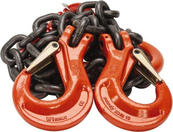 Pewag - 5' Long x 10" Wide, 26,000 Lb Basket Capacity, 26,000 Lb Vertical Capacity, Alloy Steel Web Sling - DOS Chain Sling, 1/2" Diam Chain, Self-Colored, with 2 Sling Hooks & Master Link - Apex Tool & Supply