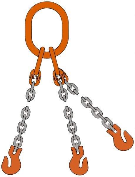 Pewag - 5' Long, 9,100 Lb Basket Capacity, 9,100 Lb Vertical Capacity, Alloy Steel Web Sling - TOS Chain Sling, 9/32" Diam Chain, Silver (Color), with 3 Sling Hooks & Master Link - Apex Tool & Supply