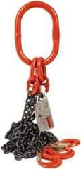 Pewag - 5' Long x 10" Wide, 7,000 Lb Basket Capacity, 7,000 Lb Vertical Capacity, Alloy Steel Web Sling - TOS Chain Sling, 7/32" Diam Chain, Self-Colored, with 3 Sling Hooks & Master Link - Apex Tool & Supply