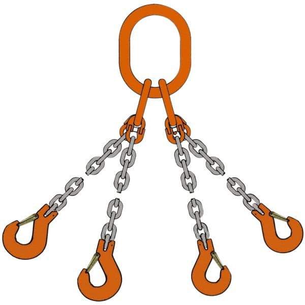 Pewag - 10' Long, 5,500 Lb Basket Capacity, 5,500 Lb Vertical Capacity, Alloy Steel Web Sling - QOS Chain Sling, 7/32" Diam Chain, Silver (Color), with 4 Sling Hooks & Master Link - Apex Tool & Supply