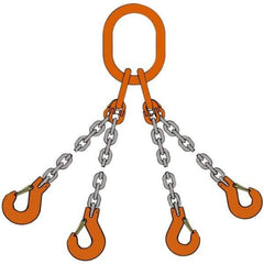 Pewag - 10' Long, 5,500 Lb Basket Capacity, 5,500 Lb Vertical Capacity, Alloy Steel Web Sling - QOS Chain Sling, 7/32" Diam Chain, Silver (Color), with 4 Sling Hooks & Master Link - Apex Tool & Supply