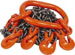 Pewag - 5' Long, 5,500 Lb Basket Capacity, 5,500 Lb Vertical Capacity, Alloy Steel Web Sling - QOG Chain Sling, 7/32" Diam Chain, Silver (Color), with 4 Grab Hooks & Master Link - Apex Tool & Supply