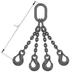 Pewag - 5' Long, 18,500 Lb Basket Capacity, 18,500 Lb Vertical Capacity, Stainless Steel Web Sling - QOS Chain Sling, 1/2" Diam Chain, Bright Polish, with 4 Sling Hooks & Master Link - Apex Tool & Supply