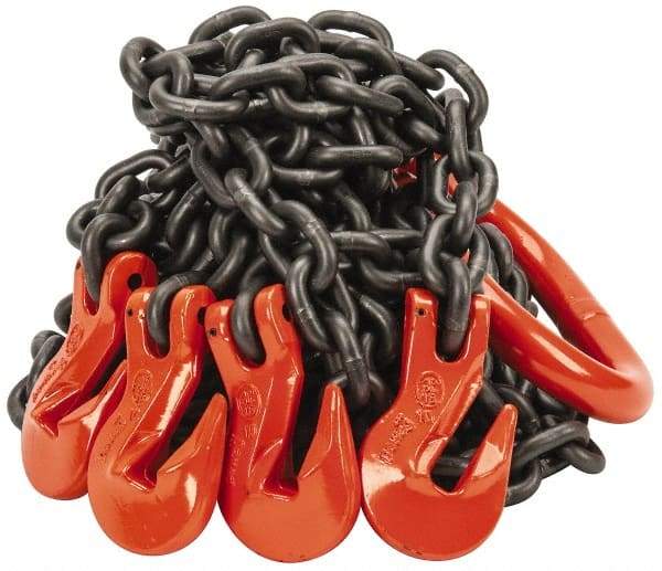 Pewag - 10' Long x 10" Wide, 22,800 Lb Basket Capacity, 22,800 Lb Vertical Capacity, Alloy Steel Web Sling - QOG Chain Sling, 3/8" Diam Chain, Self-Colored, with 4 Grab Hooks & Master Link - Apex Tool & Supply
