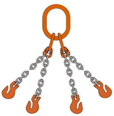 Pewag - 10' Long, 18,400 Lb Basket Capacity, 18,400 Lb Vertical Capacity, Alloy Steel Web Sling - QOS Chain Sling, 3/8" Diam Chain, Silver (Color), with 4 Sling Hooks & Master Link - Apex Tool & Supply